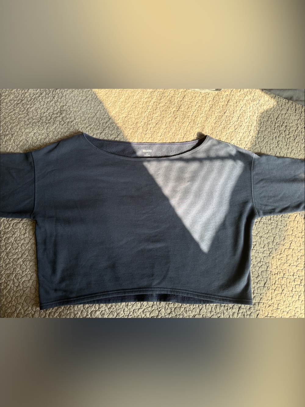 Hollister Off-Shoulder Cropped Sweater in Navy Blue